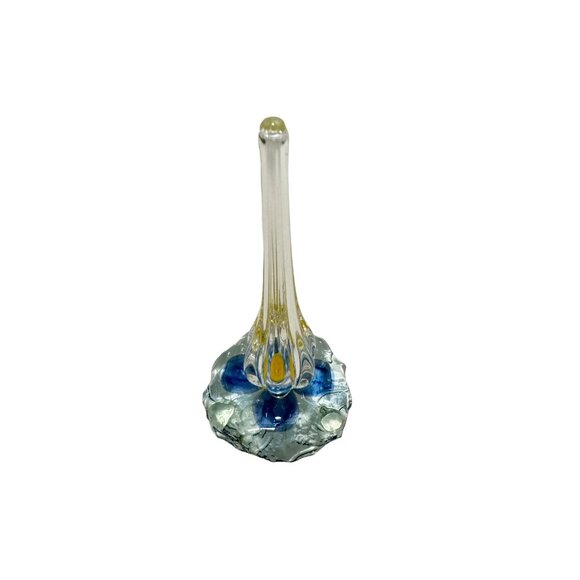 L'oiseau De Bois Canada Glass Ring Holder 5.5" Tall Blue Flower Design - Picture 2 of 4
